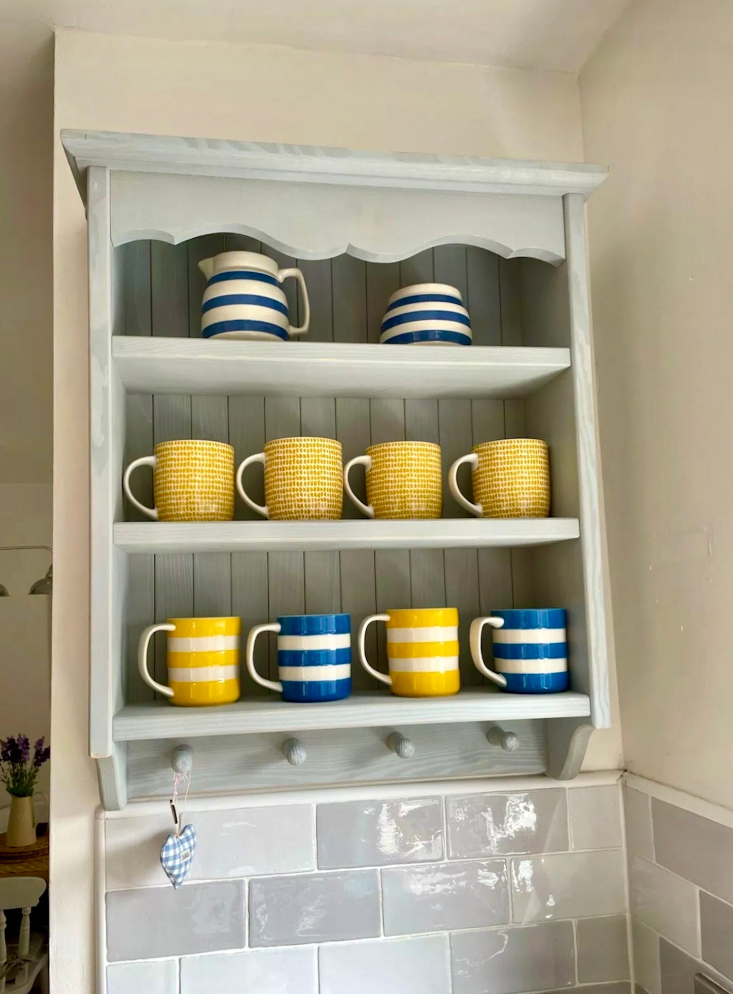 BESPOKE Janita s99 Wooden handcrafted cottage wall mounted open shelving unit with pegs